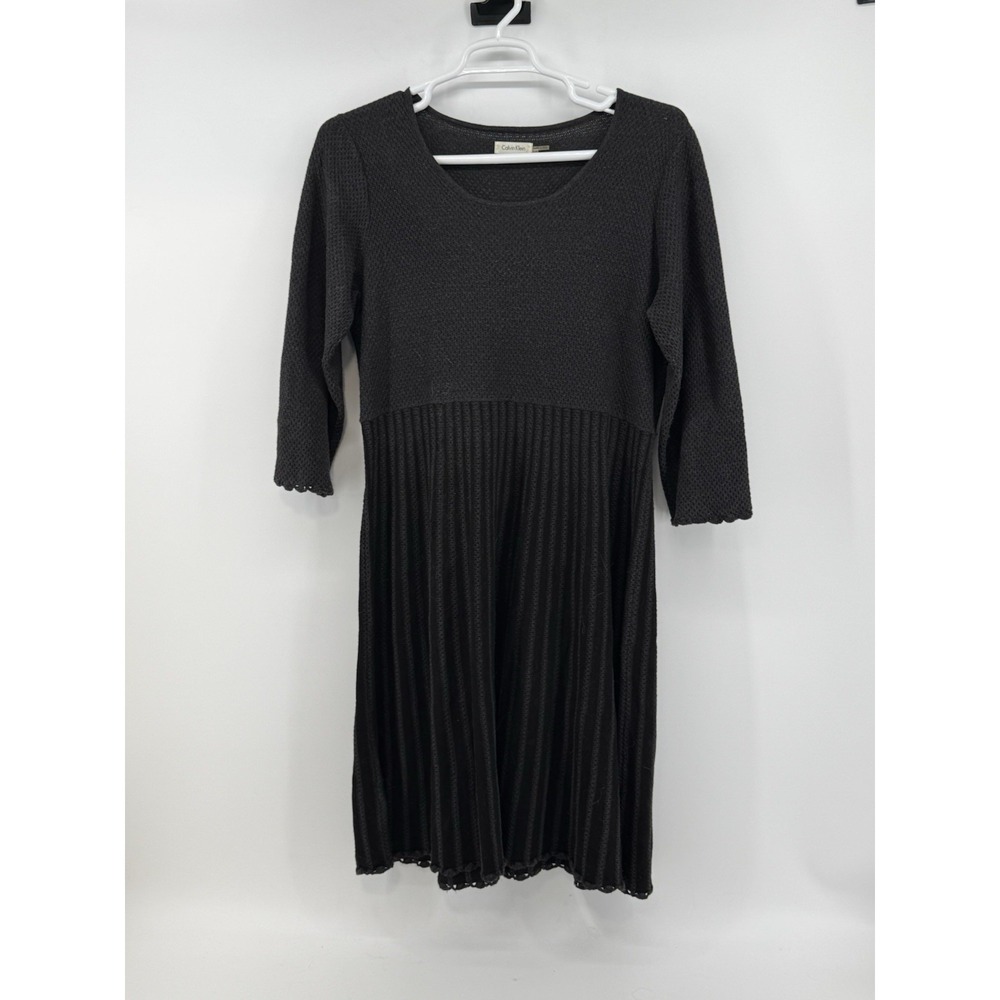 Calvin Klein Women's 1X Scalloped Hem Long Sleeve A Line Knit‎ Sweater Dress